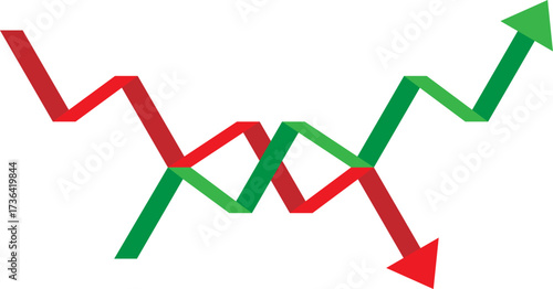 Conflicting stock market trends up and down arrows