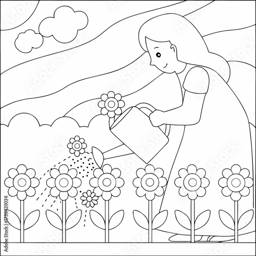Girl Watering Flowers