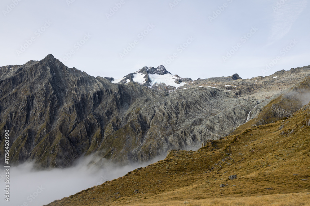 Obraz premium Mt. Brewster and the Brewster Glacier in Mt. Aspiring National Park in New Zealand