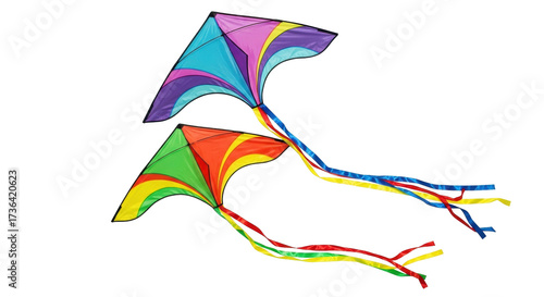 фотографія Isolated Delta kites floating together, bright colors create whimsical, upliftin