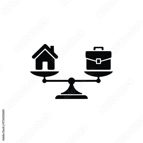 Work life balance scale with house and briefcase icon symbol of career and family equality