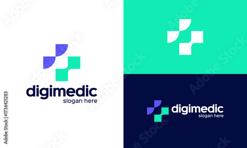 Medic digital logo design. Medical Cross Sign Vector design with digital pixel shape graphic icon symbol