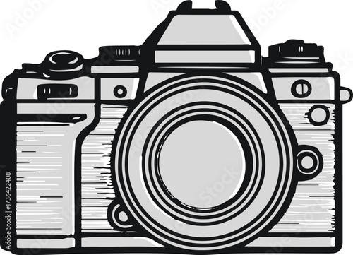 Elegant outline of a digital camera with lens detail