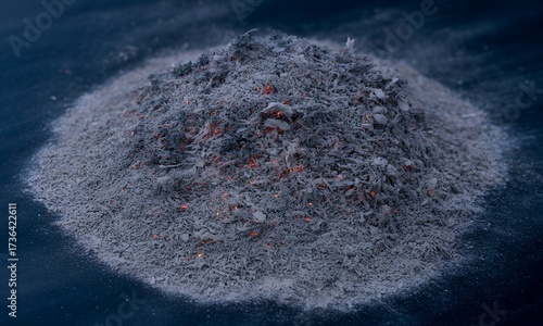 Pile of dark ash a visual representation of destruction and remains.