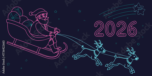 Santa s sleigh and reindeer with the year 2026