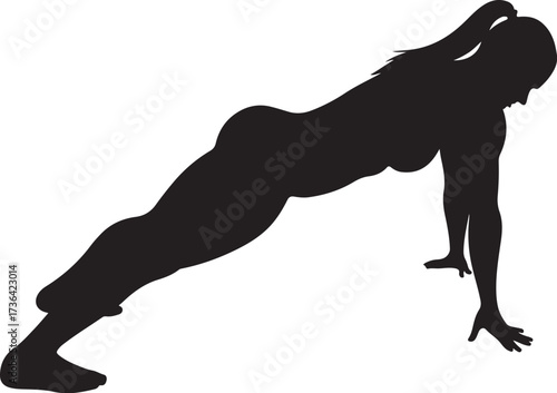 Black silhouette of a woman doing a push up female