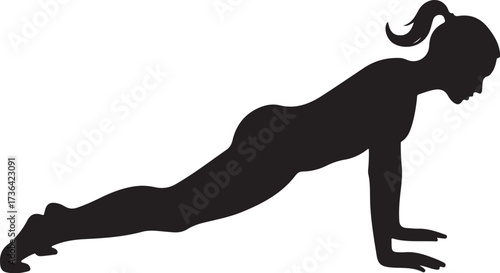 Black silhouette of a woman doing a push up exercise