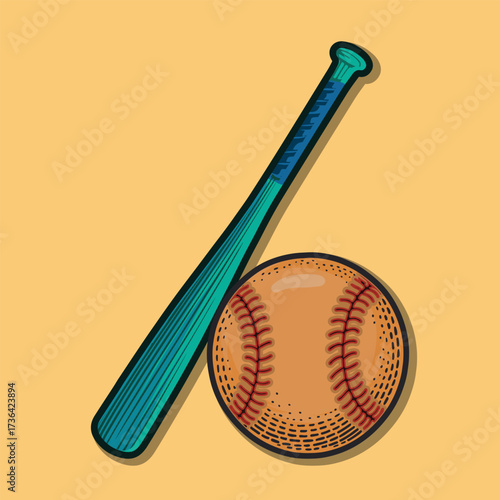 Softball bat side a ball vintage design
