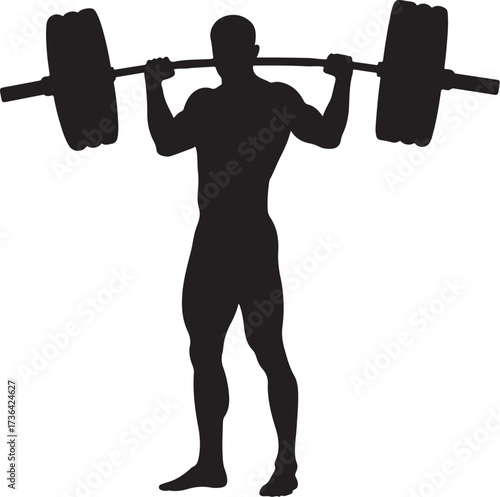 Black silhouette of a man lifting a barbell weightlifting