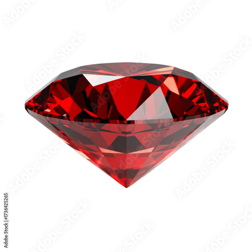 Red ruby gemstone diamond brilliant cut jewelry precious stone isolated black background on transparent background
