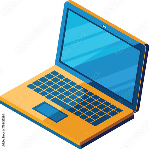 Blue and orange isometric laptop computer with icon isolated on white transparent background vector eps png jpg business people clipping path cutout 2025 2026 4k full hd poster banner label download