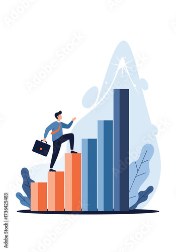 A man climbing steps representing career growth and financial success.