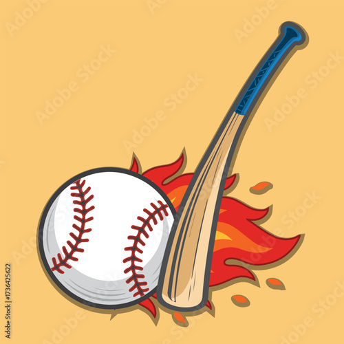 Softball sport bat hit the ball and make fire vintage style design