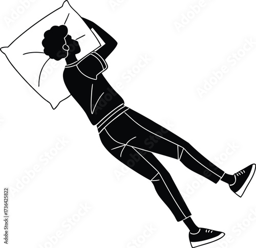 Person sleeping on their back on a pillow silhouette