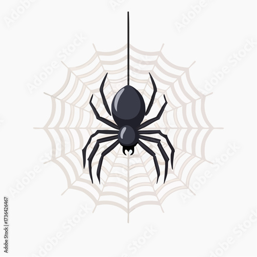 Creepy black spider on a web illustration for Halloween design