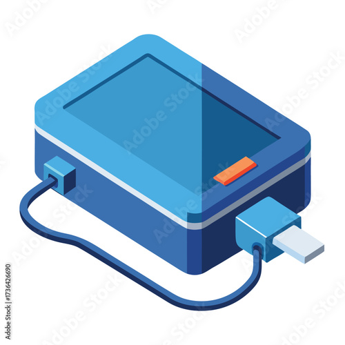 Blue portable external hard drive with U S B icon isolated on white transparent background vector eps png jpg business people clipping path cutout 2025 2026 4k full hd poster banner label download