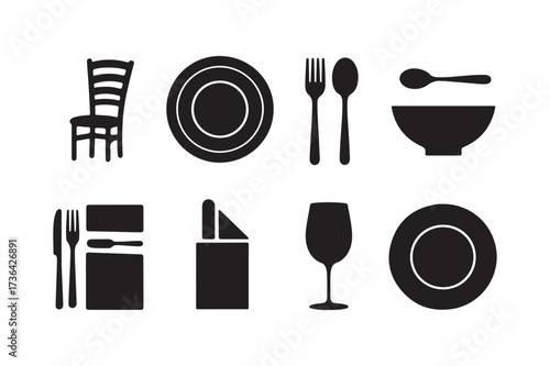 Restaurant and dining icons silhouette collection