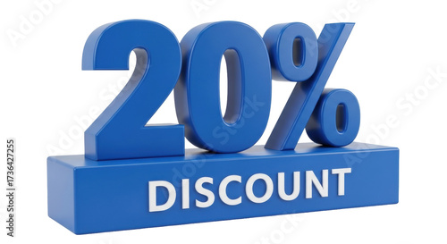 Isolated sign that indicates a 20 percent discount on an item for sale with a label