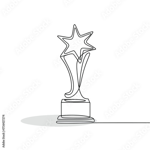 A minimalist line drawing of an award trophy in a continuous single line style. 