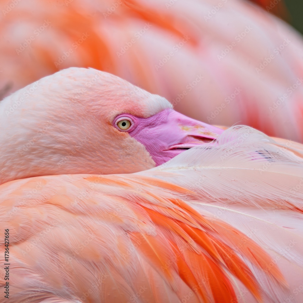 Fototapeta premium Flamingo portrait with pink plumage and serene waterfowl gaze