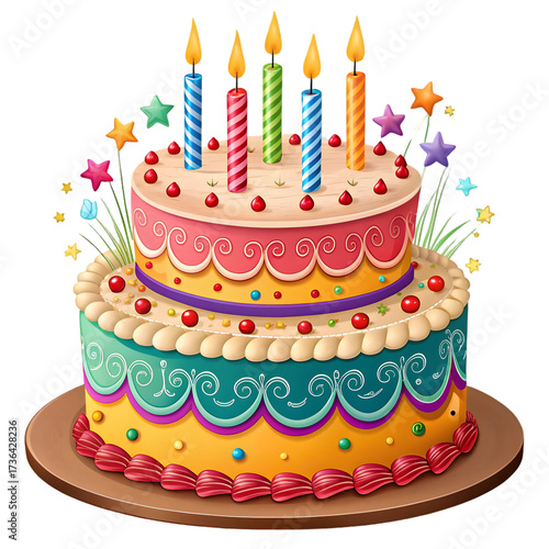 colorful birthday cake with candles clip art preview