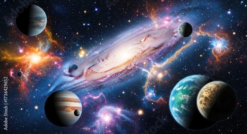 Explore the universe: stunning galaxy with planets and cosmic dust for wallpaper and background use