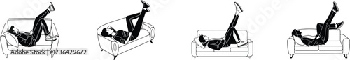 Person sleeping comfortably on sofa with one leg dangling over couch edge vector