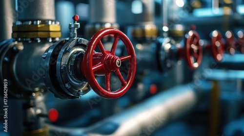 Wallpaper Mural A close-up of industrial pipes with red valves, representing critical infrastructure and control systems. Torontodigital.ca