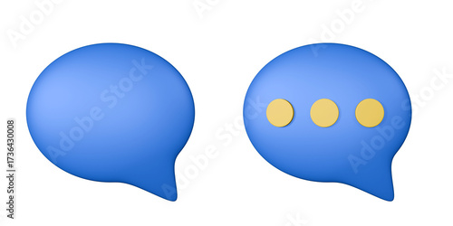 Blue Speech Bubble Chat Icon in 3D Render Style on a Transparent Background