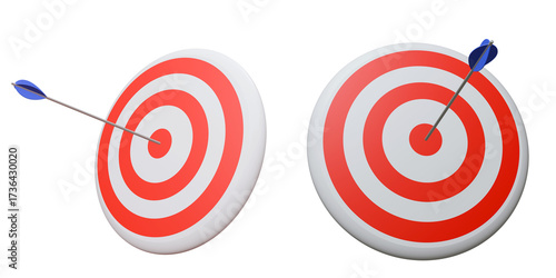 Target Board With Arrow Hitting Bullseye in 3D Design on a Transparent Background