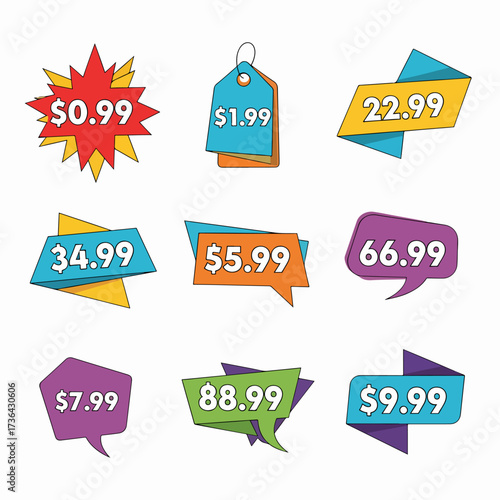 Price tags, element set on transparent background