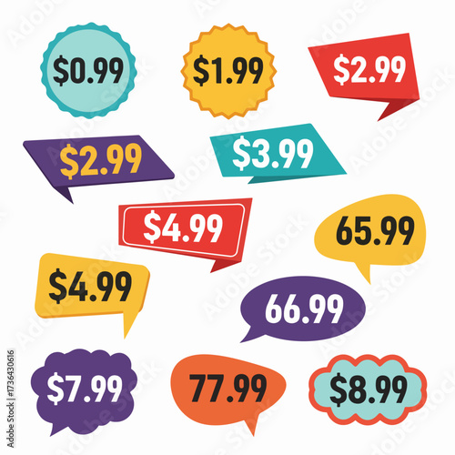 Price tags, element set on transparent background