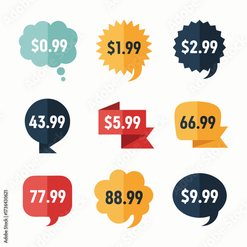 Price tags, element set on transparent background