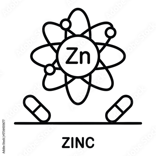 Zinc Supplement Icon - Minimalist Chemical Element Symbol with Capsules