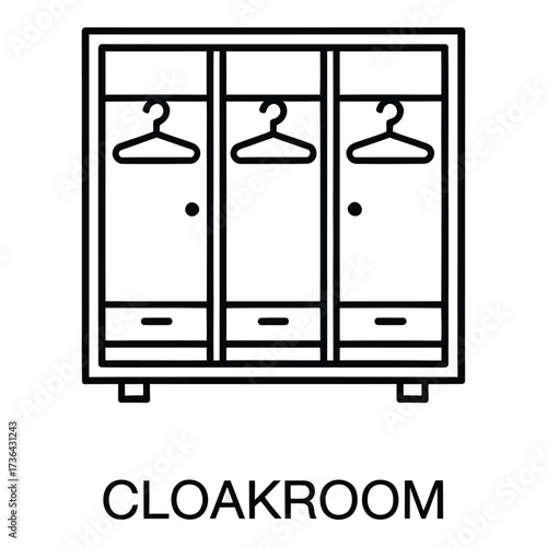 Line Icon of Cloakroom Locker with Hangers - Storage Symbol