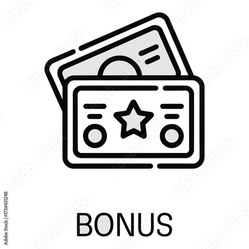 Line Icon of Bonus Cash Reward with Banknotes and Star