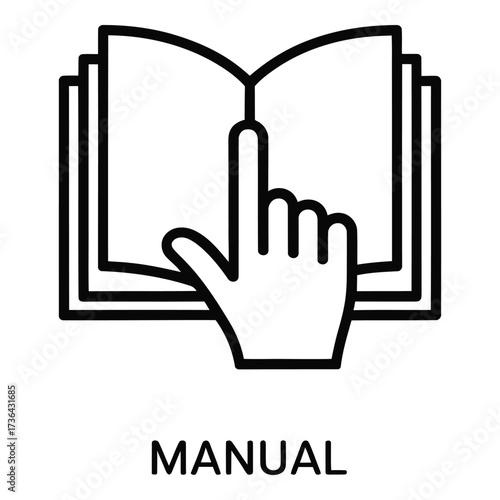 Manual Book with Finger Icon - User Guide, Tutorial & Instruction Symbol for Tech Support, Education & Help Center Design

