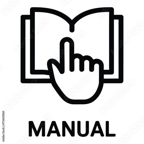 Manual Book with Hand Icon - User Guide, Tutorial & Instruction Symbol for Tech Support, Education & Help Center Design


