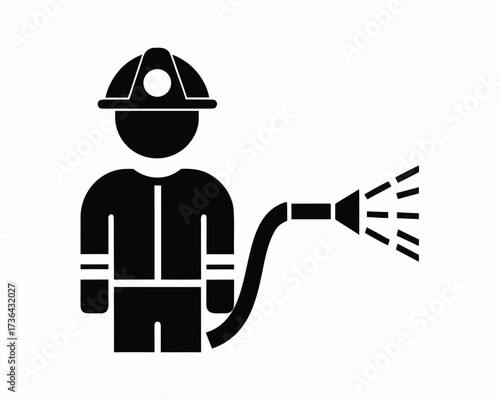 Firefighter with hose icon silhouette vector illustration 