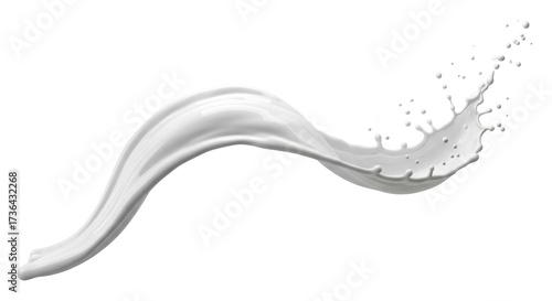 Isolated milk splash with droplets against neutral backdrop for creamy refreshment visuals