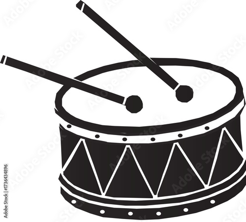 Marching drum with  drumsticks percussion instrument silhouette vector art .