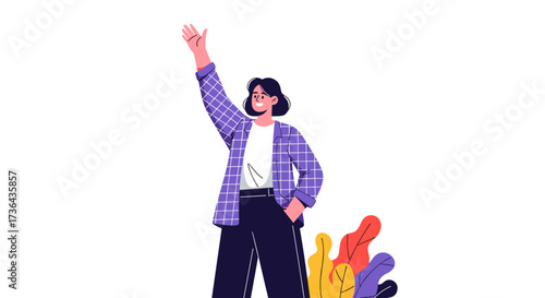A confident person stands with one arm raised as a symbol of empowerment and unity.