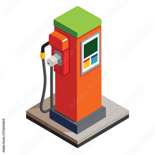 Red orange gas pump with green top and hose icon isolated on white transparent background vector eps png jpg business people clipping path cutout 2025 2026 4k full hd poster banner label download