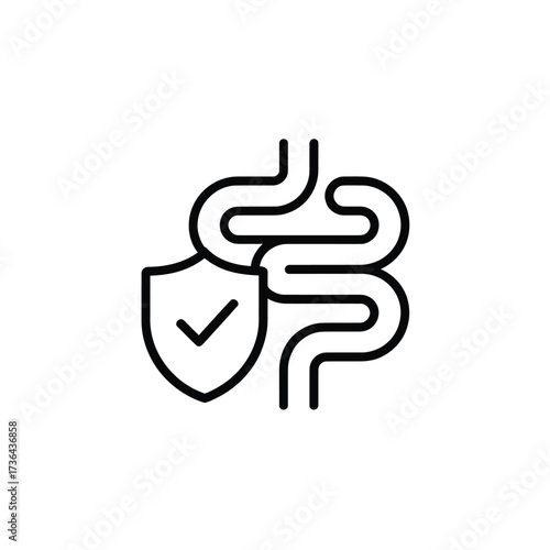 Healthy gut icon with shield and checkmark symbol