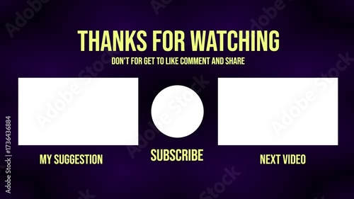 Animated thanks for watching with Subscribe black and white YouTube End screen outro video.