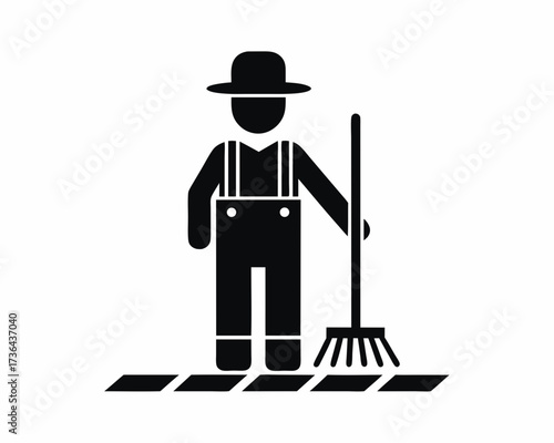 Farmer plowing field icon silhouette isolated on white background