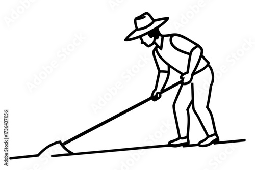 line art Farmer plowing field silhouette illustration isolated 