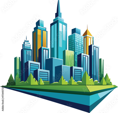 Stylized city skyline with geometric buildings icon isolated on white transparent background vector eps png jpg business people clipping path cutout 2025 2026 4k full hd poster banner label download