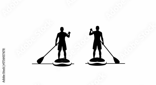 Silhouette of Paddleboarders on Water Active Lifestyle and Water Sports Illustration