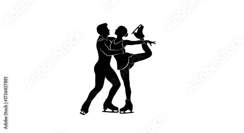 Graceful Ice Skating Duo in Black Silhouette A Dance of Precision and Elegance on Ice